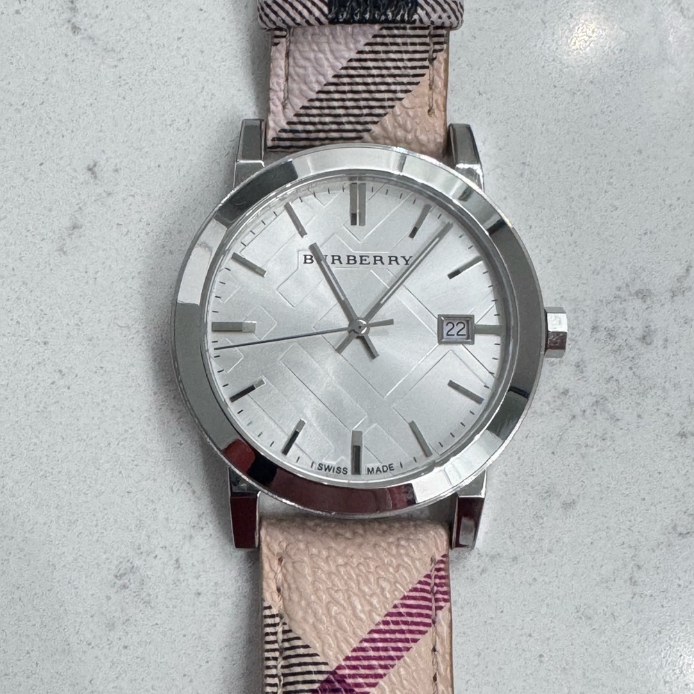 Burberry Pink and Black Checkered Watch with Silver Dial - Picture 2 of 9